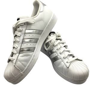 Adidas Superstar Original Sneakers Womens 10 Silver Metallic Lace Street Sport
